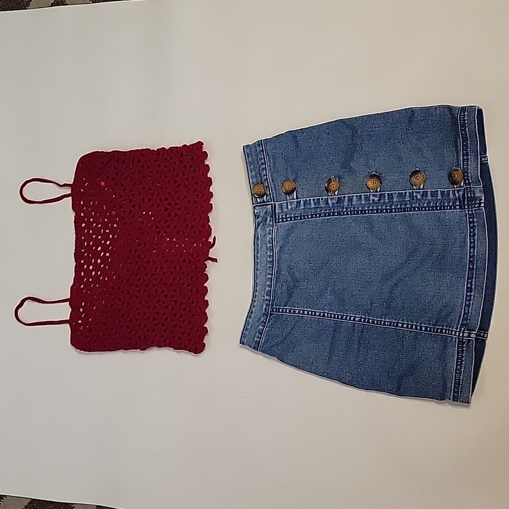 Free People Little Daisies Denim Button-Front Mini Skirt 4 & Esprit knit top